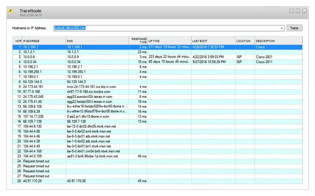 Traceroute utility mapping the path to a host
