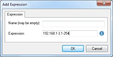 Add Expression dialog with Name and Expression fields, showing an example expression
