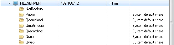 FILESERVER with its seven shares listed below it, each with a comment